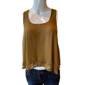 Lush Womens Cropped Tank Top LT10608-S01 Beaded Scoop Neck Mustard Size Small